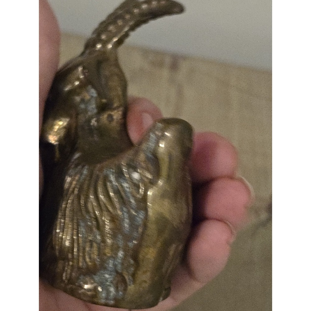 2 Vtg Brass Animals Lion & Ram Small MCM Taiwan Big Horn Sheep 3" Tall Patina - Picture 9 of 15